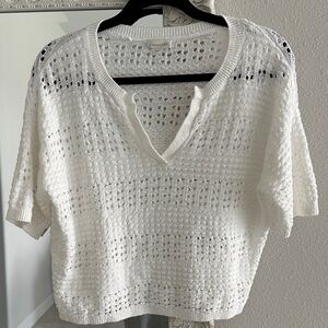 Garnet Hill White/Cream Crochet Knit Linen/Cotton Sweater
